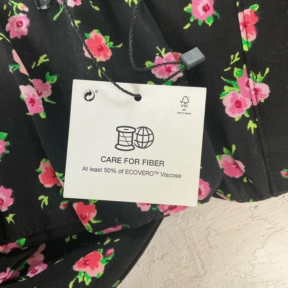 Zara Top Floral Crop‎ Bustier Black Pink Roses Viscose Corset Womens Size M NWT - Picture 7 of 10